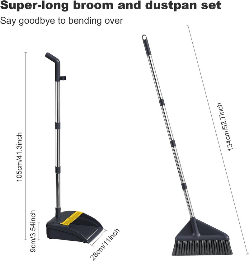 MOPUP Broom and Dustpan Set, 52 inch Long Adjustable Handle Broom with Dustpan Teeth to Self-Cleaning Clean Hair Suitable for Home Kitchen Office - Image 5